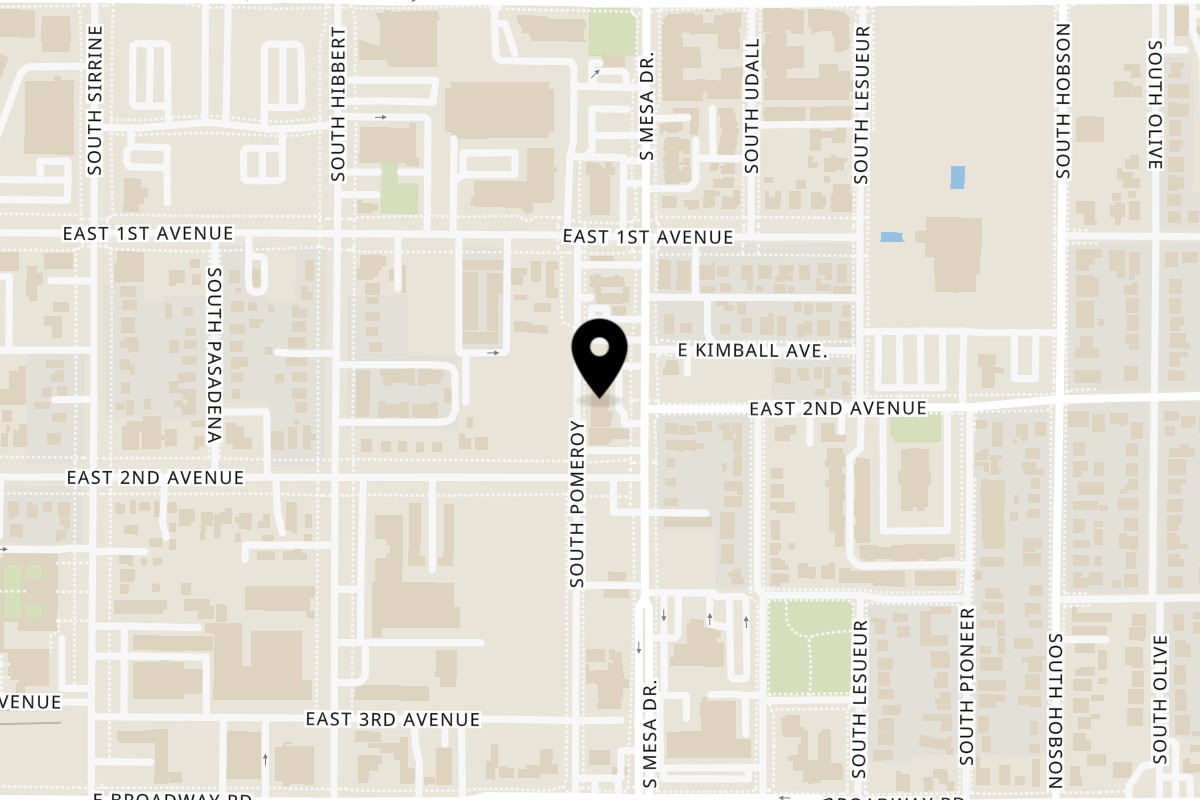 Map showing the location of Hope's Frybread on 144 S Mesa Dr # E in Mesa